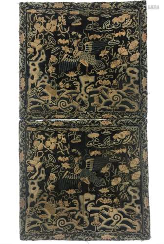 A Pair of Silk Embroidered Phoenix Panels, Qianlong