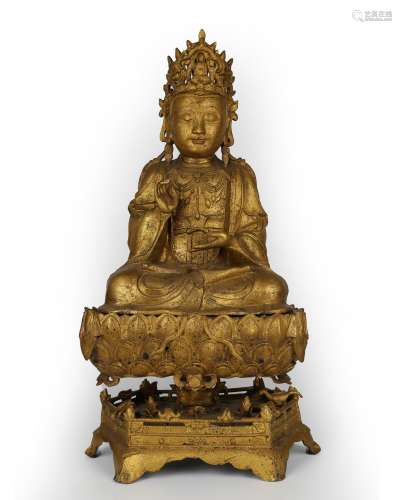 Large Gilt Bronze Figure Of Seated Guanyin
