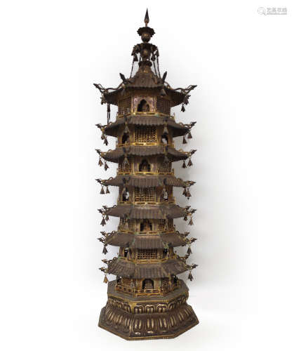 Chinese Gilt Bronze Pagoda