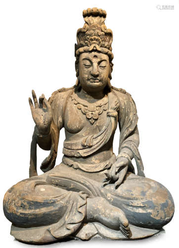 Large Carved Wood Figure Of Guanyin