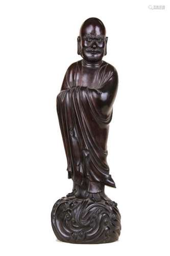 Carved Wood Figure Of Standing  Buddha