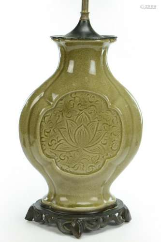 Celadon Glazed Porcelain Moon Flask Vase