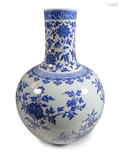 Chinese Blue And White Globular Porcelain Vase And Mark