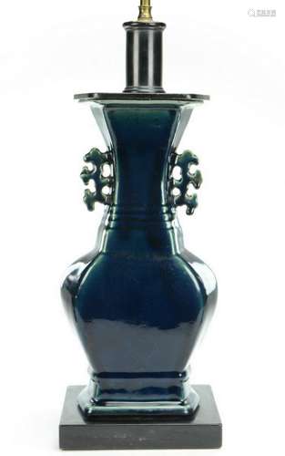 Dark Blue Glazed Porcelain Faceted Vase