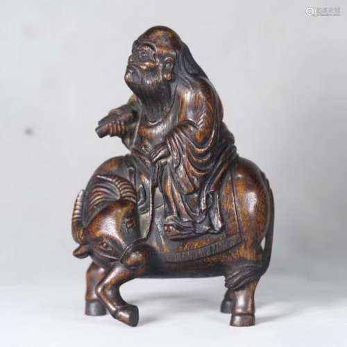 Carved Wood Figure Of Old Man On Ox