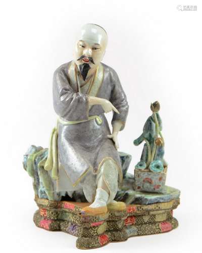 19/20th C. Famille Rose Porcelain Figure of a Scholar