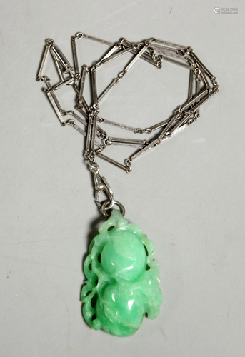 Chinese 19 C Natural Green Jadeite Peach Pendant