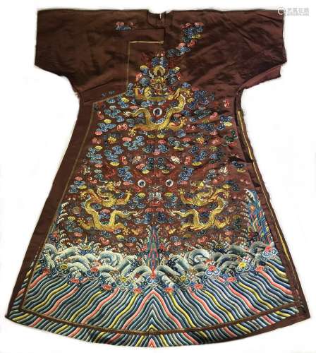 Chinese Embroidered Silk Dragon  Robe