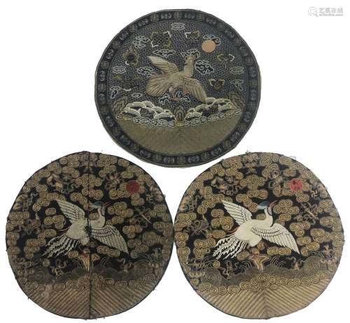 Set Of Three Silk Embroidered Bird Roundels, Daoguang