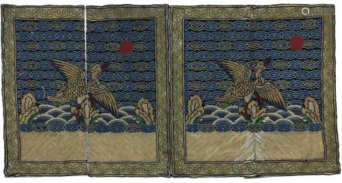 Pair Of Embroidered Silk Goose Panels, Tongzhi Period