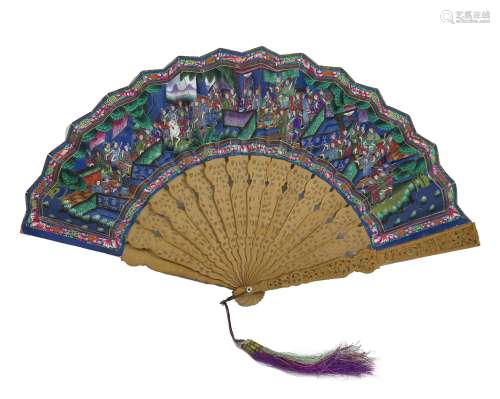 Carved and Painted Wood Fan