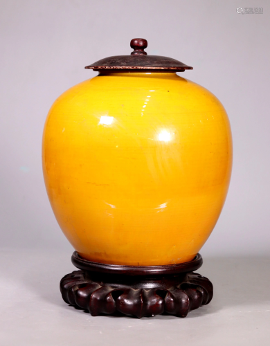 Chinese 19 C Yellow Glazed Biscuit Porcelain Jar