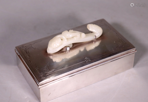 A Taylor Gorham Sterling Chinese White Jade Box