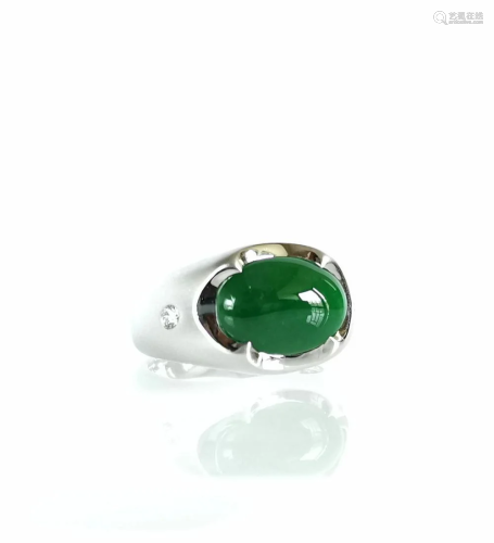 Natural Intense Green Jadeite & Diamond Men’s Ring
