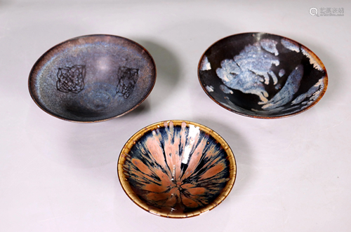 3 Chinese Tea Bowls; 2 Jizhou, 1 Jianyao