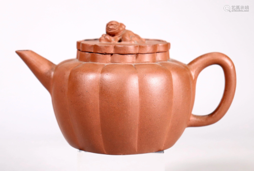 Chinese 19 Century Fluted Yixing Melon Teapot