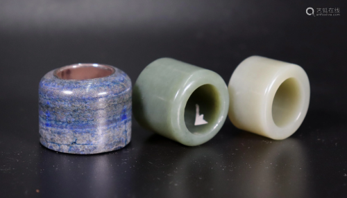 3 Chinese Qing Archer's Rings Jade & Lapis Lazuli