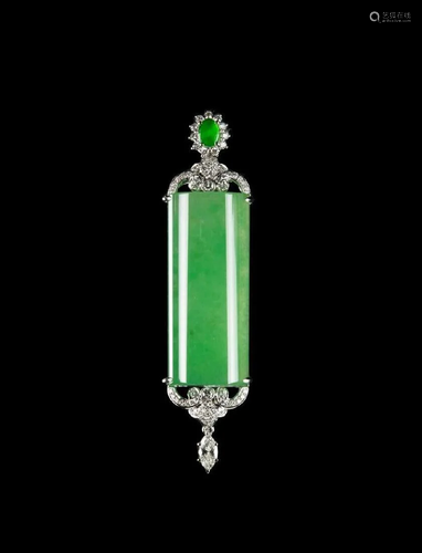 Lg Curved Natural Green Jadeite Plaque 18K Pen…