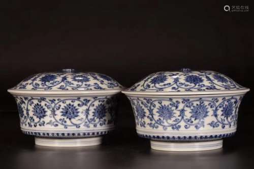 Blue And White Porcelain Covered Bowls With Mark