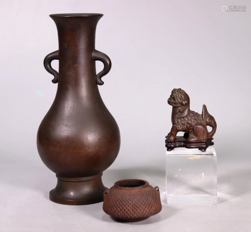 Chinese Ming Bronze Vase Bronze Fu Lion Iron Pot