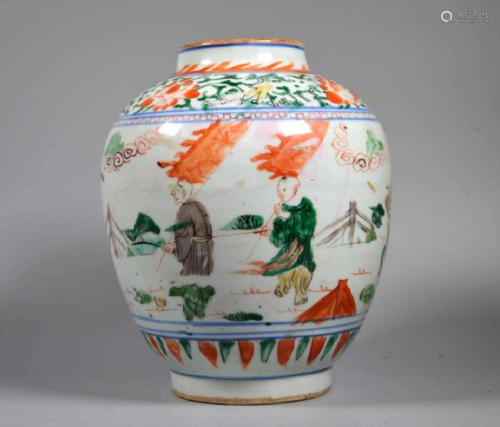 Chinese Ming Dynasty circa 1600 Wucai Figural Vase