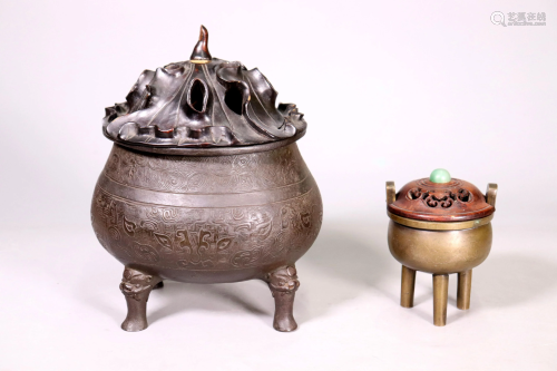 2 Chinese Ming / Early Qing Bronze Incense Burners