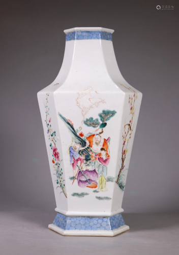 Chinese Hexagon Famille Rose Enamel Porcelain Vase