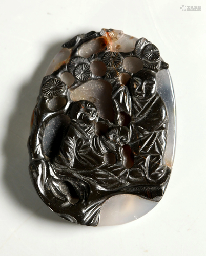 Chinese 19 C Suzhou Agate 2 Boys Plaque