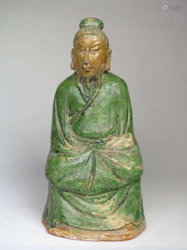 Green Glazed Pottery Figure Of A Scholar