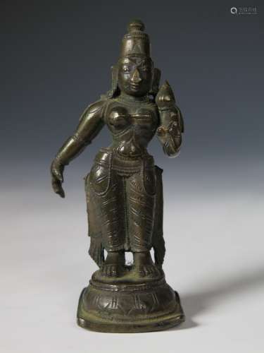 18th/19th C. Bronze Standing Krishna With Flame