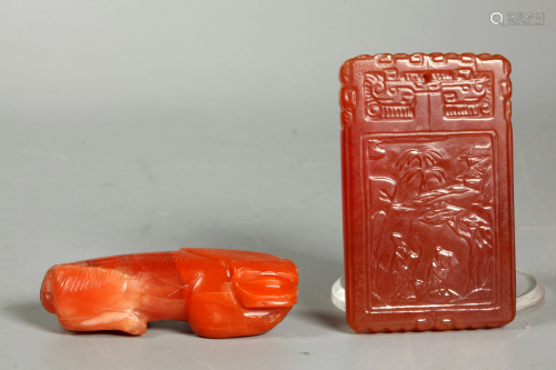 2 Chinese Qing Dynasty Carnelian Agate Carvings