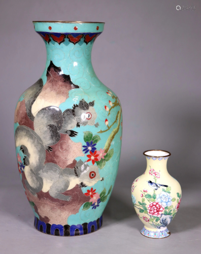 2 Chinese Enamel Vases; Cloisonne and Canton