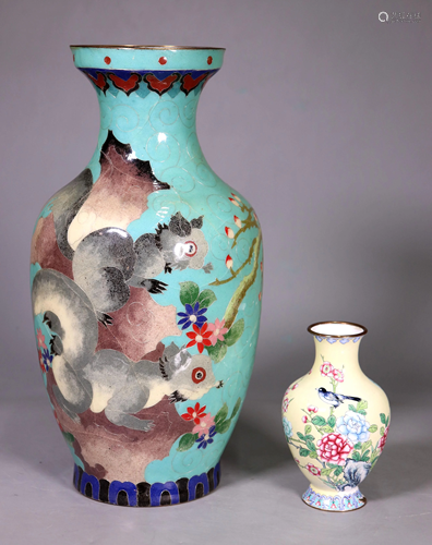 2 Chinese Enamel Vases; Cloisonne and Canton