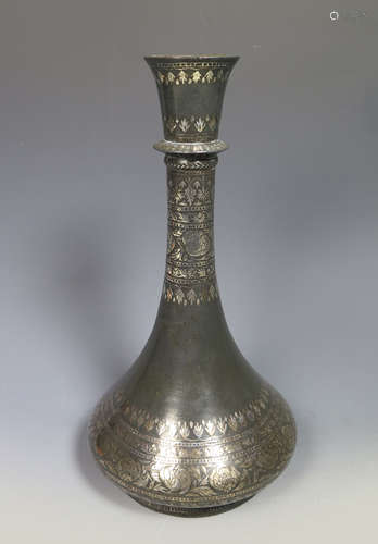 18th C. Indian Birdi Ware Silver Inlaid Hukka Vessel