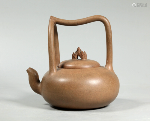 Chinese Light Clay Yixing Teapot; Triple Handle