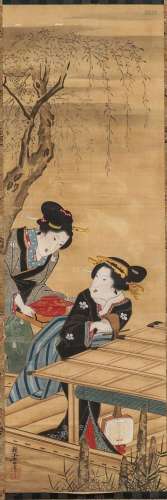 19/20th C. Japanese Hanging Scroll 'Two Beauties'