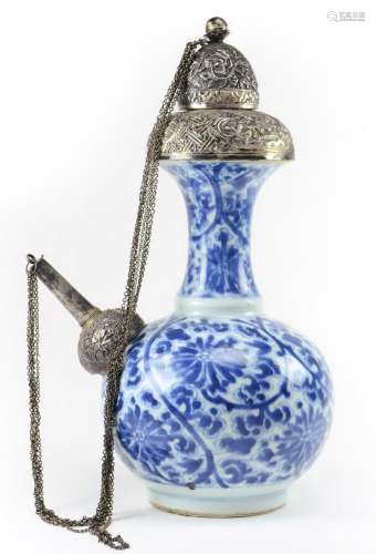 Chinese Blue & White Porcelain KENDI With Silver Mounts