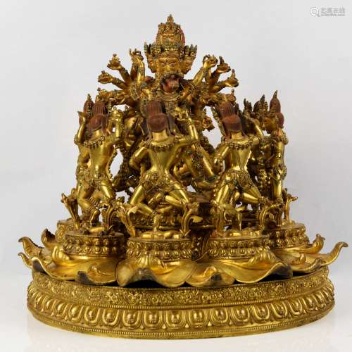 A Rare and Finely Cast Gilt Bronze Chakrasamvara