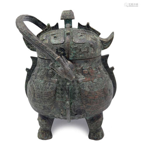 An Inscribed Bronze Lidded Ritual Wine Vessel