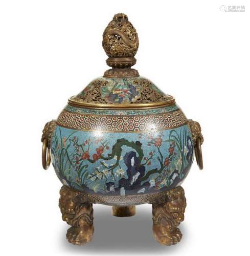 Large Cloisonne And Parcel Gilt Censer, Qianlong Mark