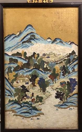 Cloisonne and Lacquer Landscape Panel