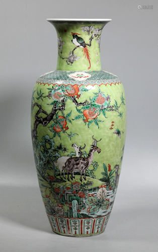 Chinese Qing Famille Verte & Lime Porcelain Vase