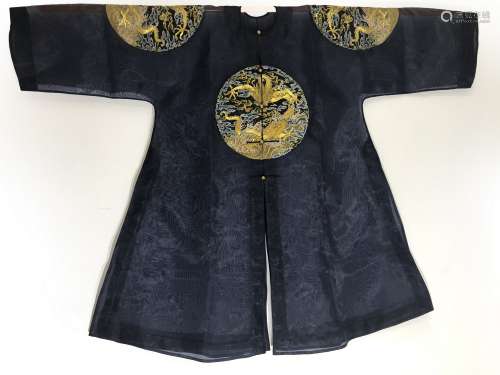 Chinese Blue Gauze Ground Embroidered Dragon Robe