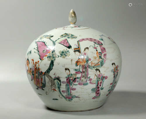 Chinese 19 C Famille Rose Porcelain Lg Ovoid Jar