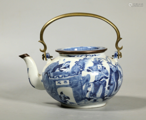 Chinese 19 C Blue & White Porcelain Teapot