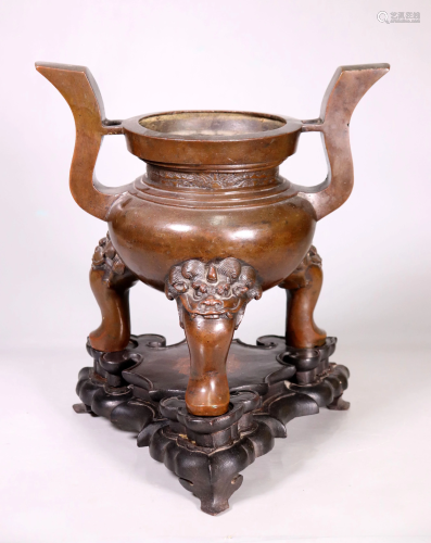 Chinese Ming Dynasty Bronze Incense Burner; Stand