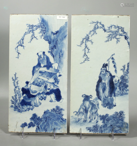 2 Chinese 19 C Blue & White Porcelain Plaques