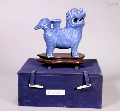 Chinese 19 C Monochrome Blue Fu Dog Ince…