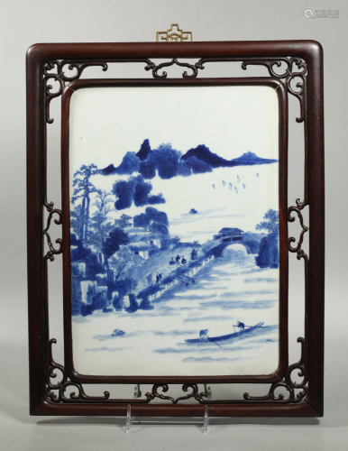 Chinese 19 C Blue White Porcelain Landscape Pl…