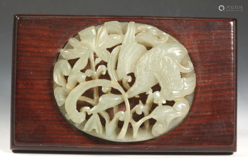 Chinese Early Ming White Jade Goose Hunt Plaque